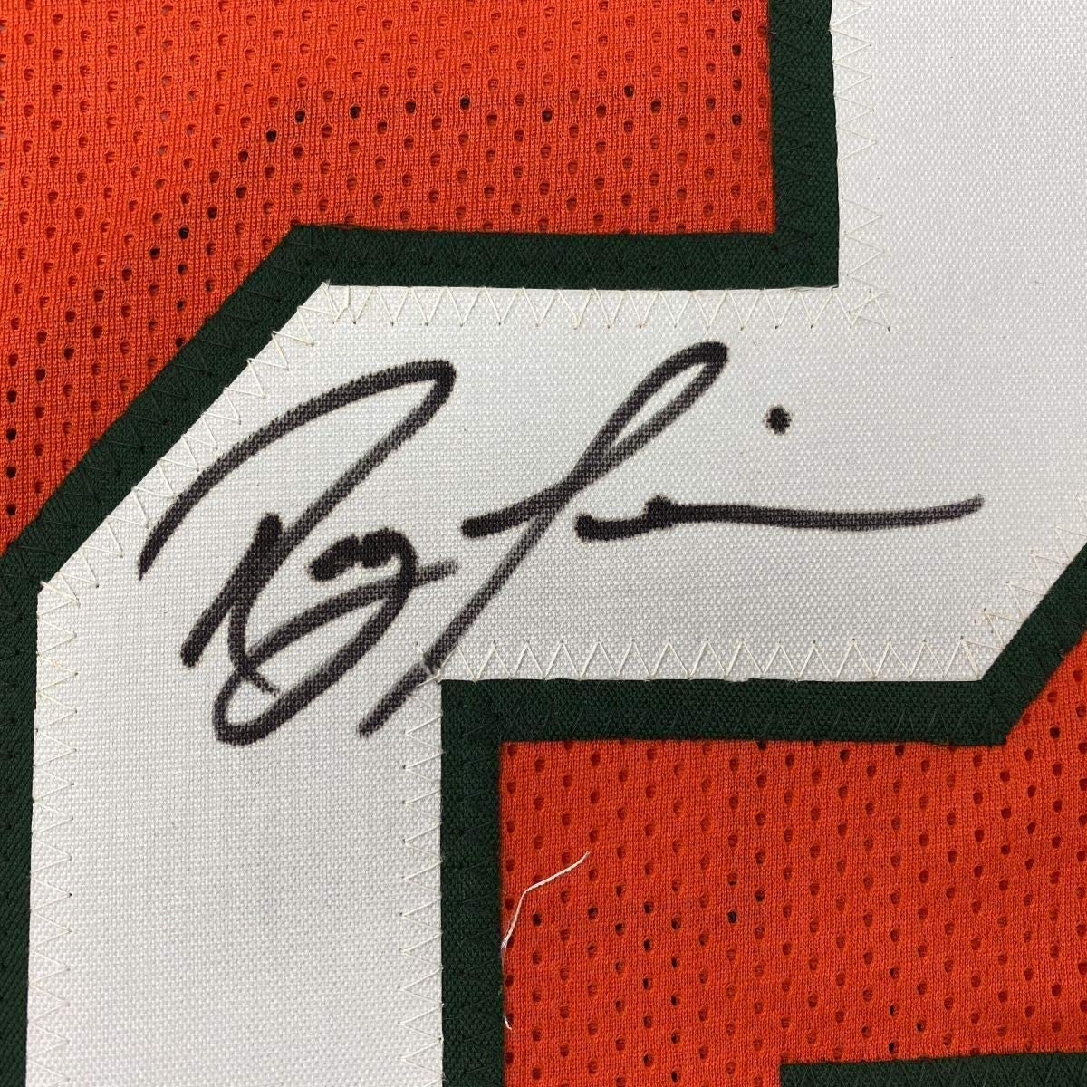 Framed Autographed/Signed Ray Lewis 35x39 Miami Orange College Football Jersey Beckett BAS COA