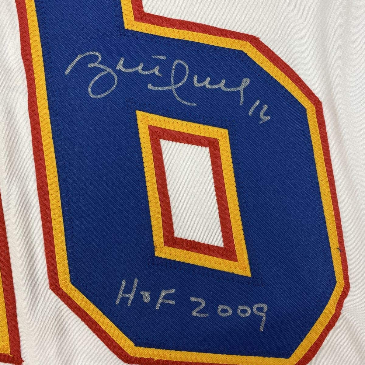 Autographed/Signed Brett Hull HOF 2009 St. Louis Retro White Hockey Jersey JSA COA