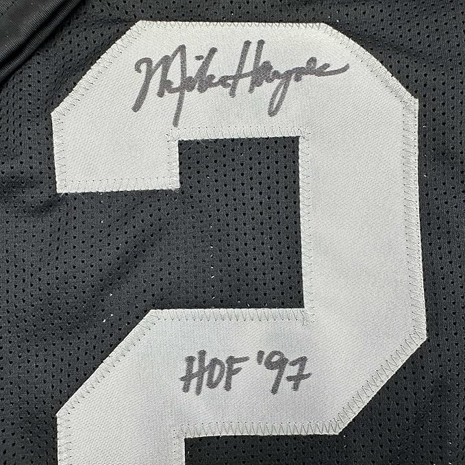 Framed Autographed/Signed Michael Mike Haynes 35x39 HOF 97 Oakland Black Football Jersey Beckett BAS COA