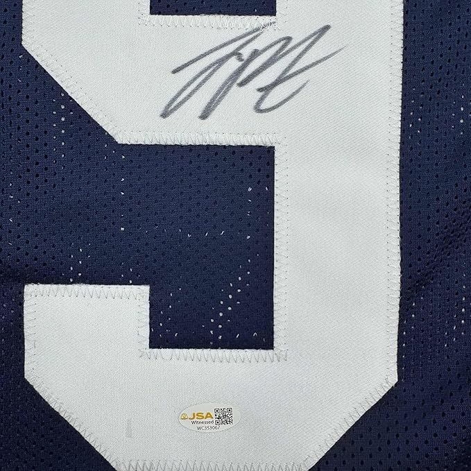 Framed Autographed/Signed Joey Porter Jr. 35x39 Penn State Blue College Football Jersey Beckett BAS COA