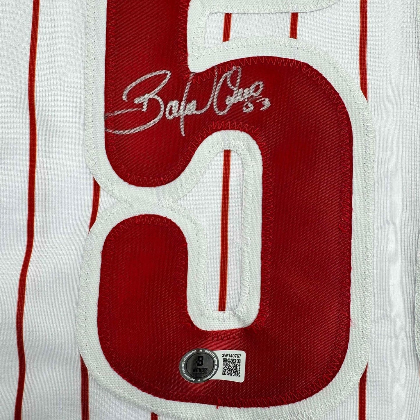 Framed Autographed/Signed Bobby Abreu 35x39 Philadelphia Pinstripe Baseball Jersey Beckett BAS COA