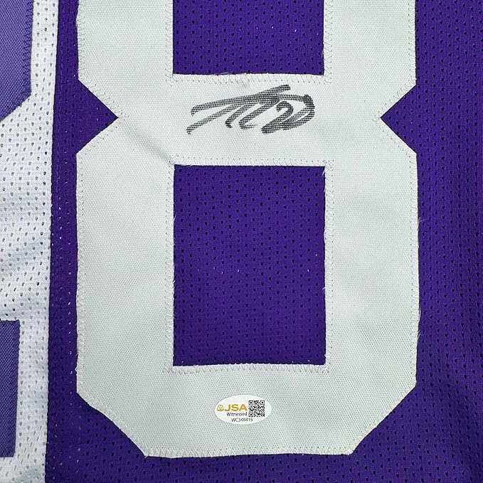 Framed Autographed/Signed Adrian Peterson 35x39 Minnesota Split Football Jersey JSA COA