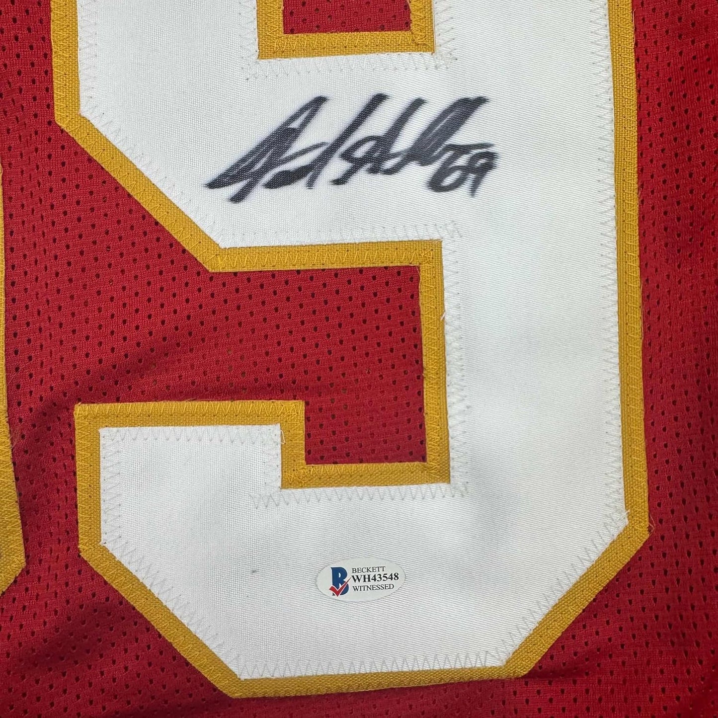 Framed Autographed/Signed Jared Allen 35x39 Kansas City Red Football Jersey Beckett BAS COA