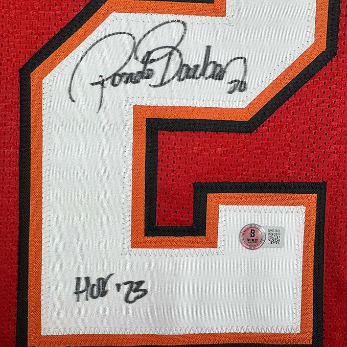 Framed Autographed/Signed Ronde Barber HOF 23 35x39 Tampa Bay Red Football Jersey Beckett BAS COA