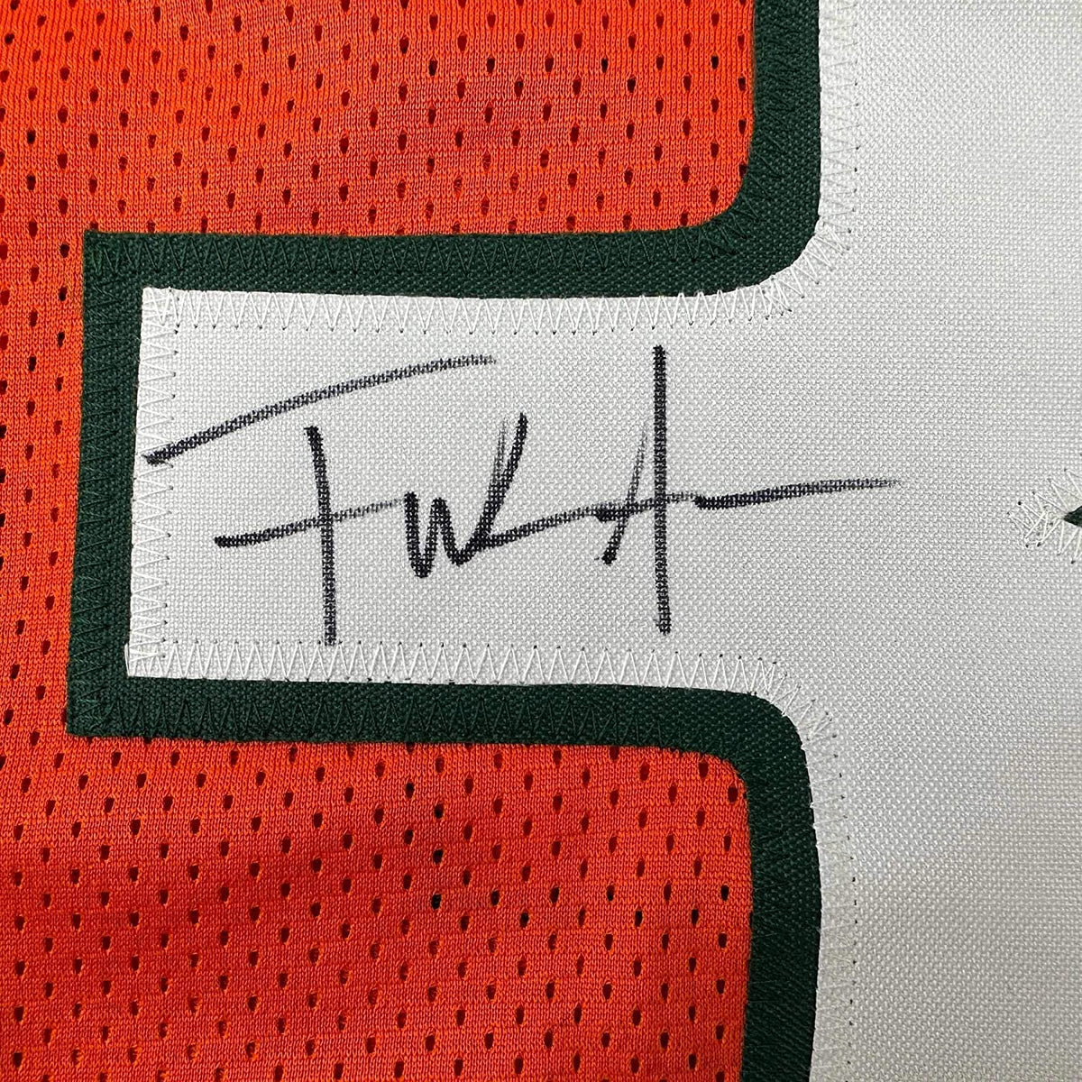 Framed Autographed/Signed Frank Gore 35x39 Miami Orange Football Jersey JSA COA