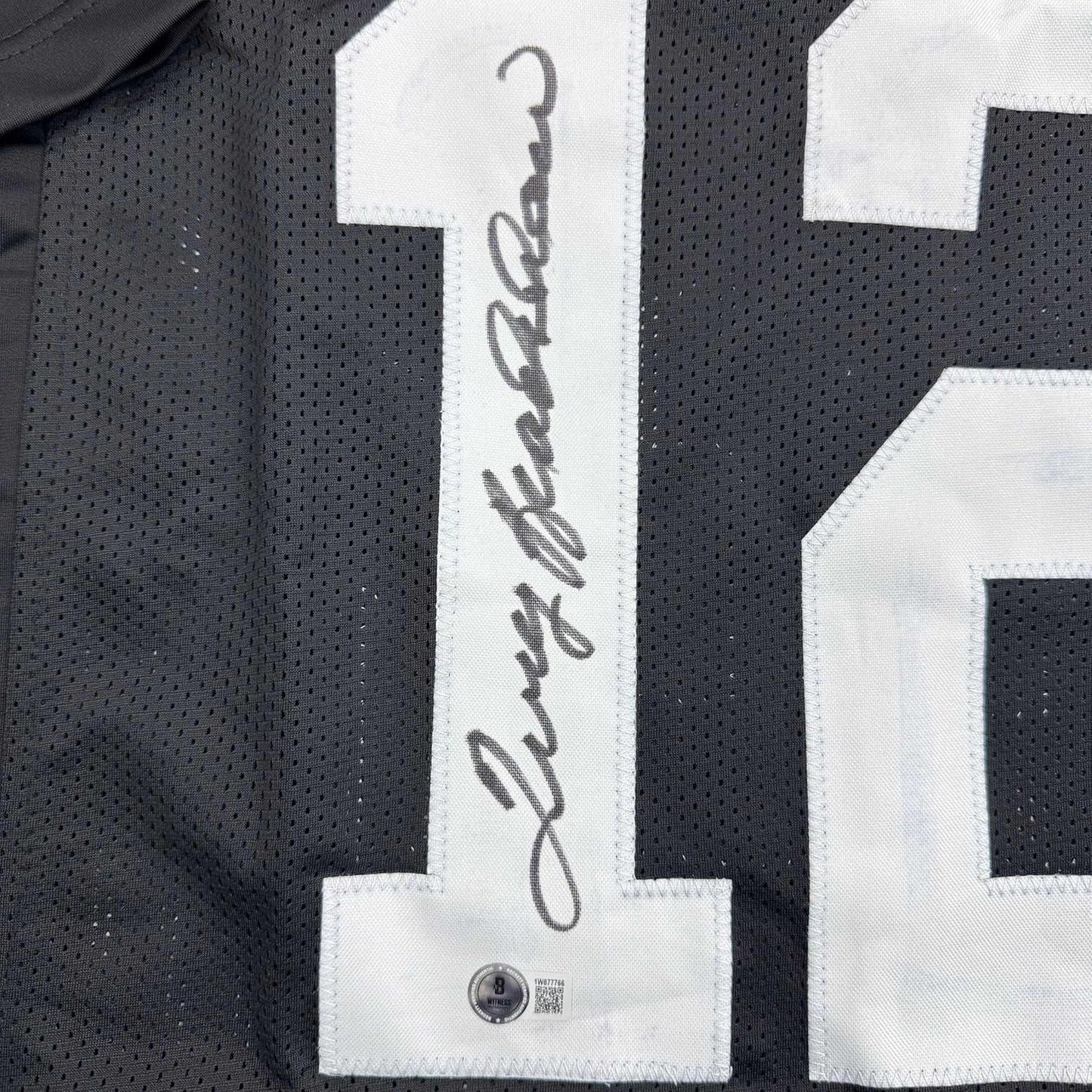 Framed Autographed/Signed Terry Bradshaw 35x39 Pittsburgh Black Football Jersey Beckett BAS COA