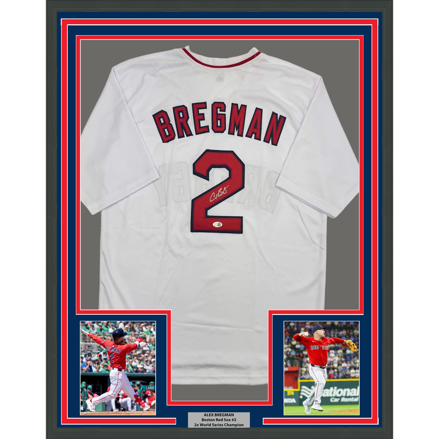 Framed Autographed/Signed Alex Bregman 35x39 Boston White Baseball Jersey JSA COA