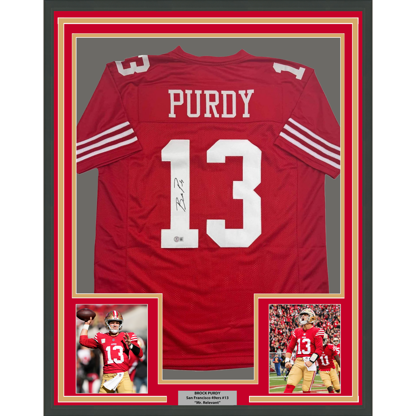 Framed Autographed/Signed Brock Purdy 35x39 San Francisco Red Football Jersey Beckett BAS COA