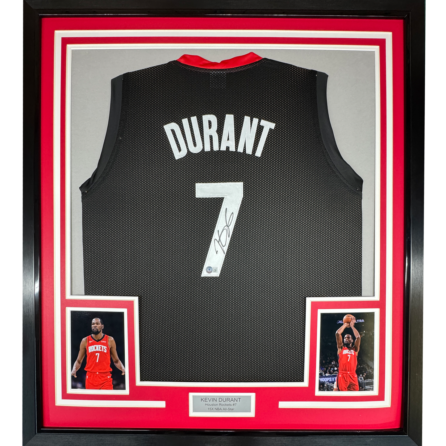 Framed Autographed/Signed Kevin Durant 35x39 Houston Black Basketball Jersey Beckett BAS COA