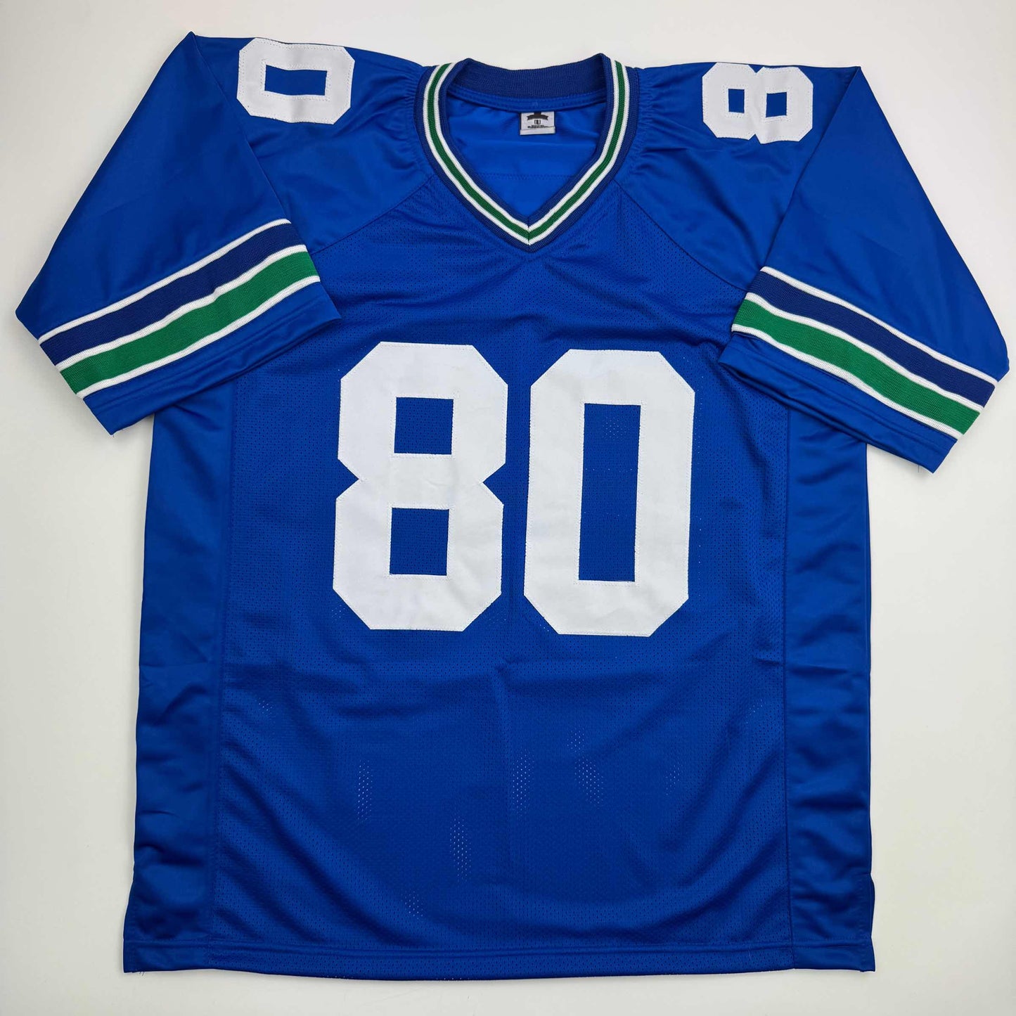 Autographed/Signed Steve Largent HOF 95 Seattle Blue Football Jersey Beckett BAS COA