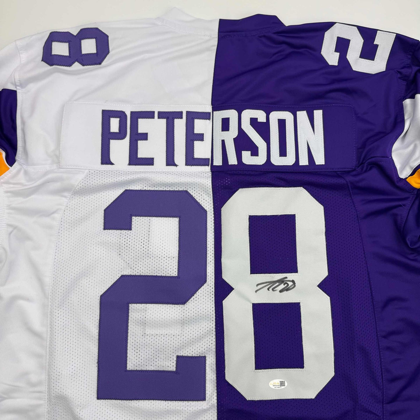 Autographed/Signed Adrian Peterson Minnesota Split Football Jersey JSA COA