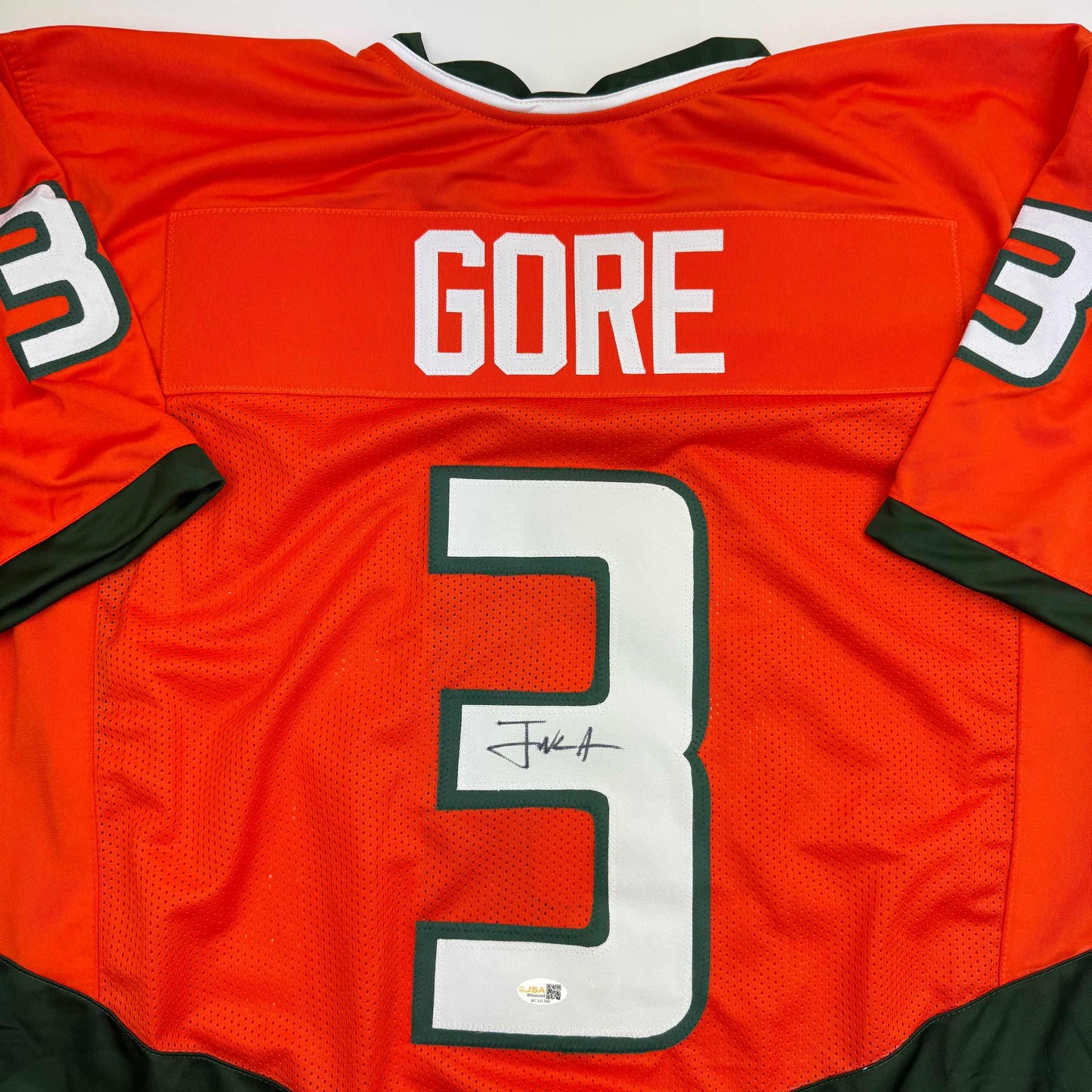 Autographed/Signed Frank Gore Miami Orange Football Jersey JSA COA