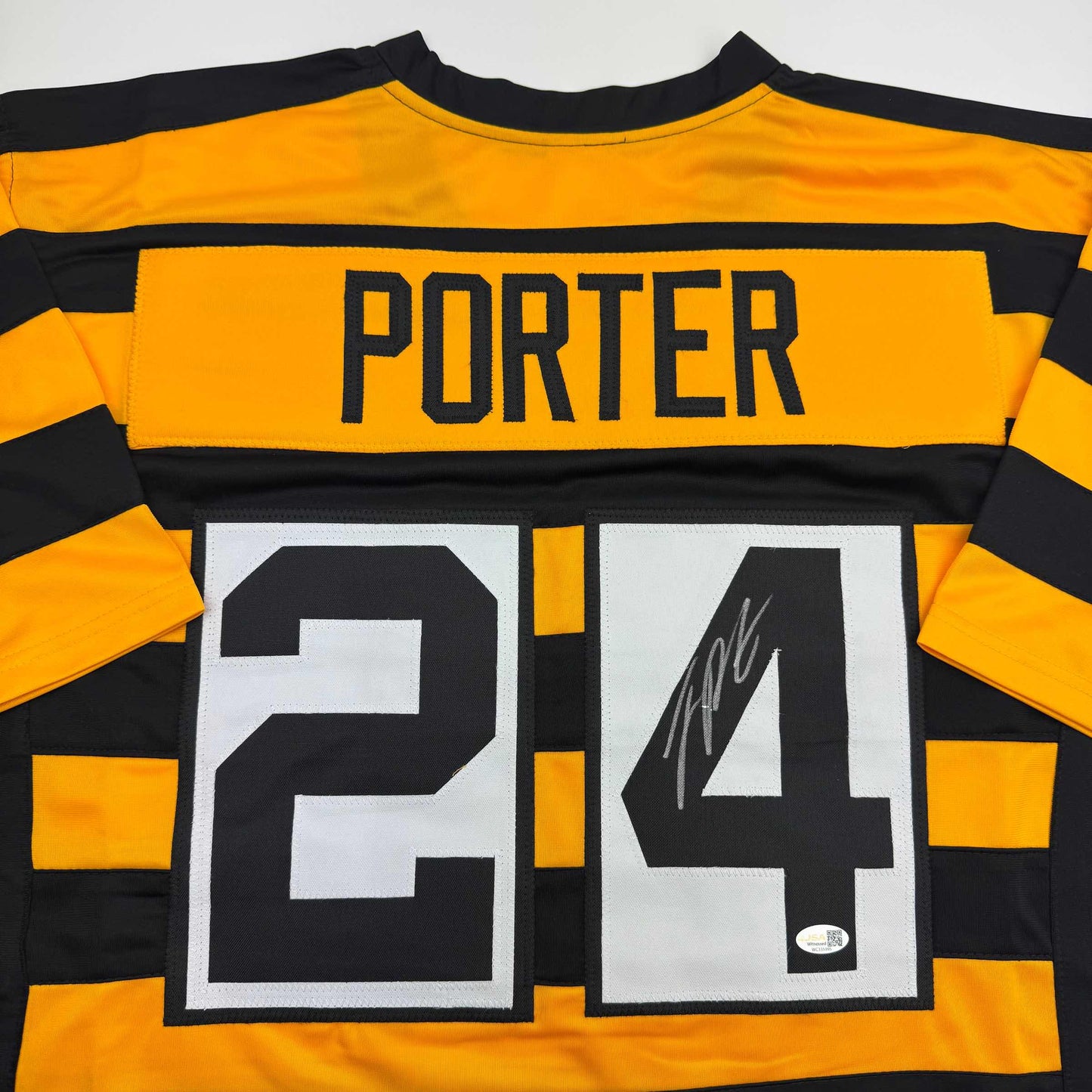 Autographed/Signed Joey Porter Jr. Pittsburgh Bumble Bee Football Jersey JSA COA