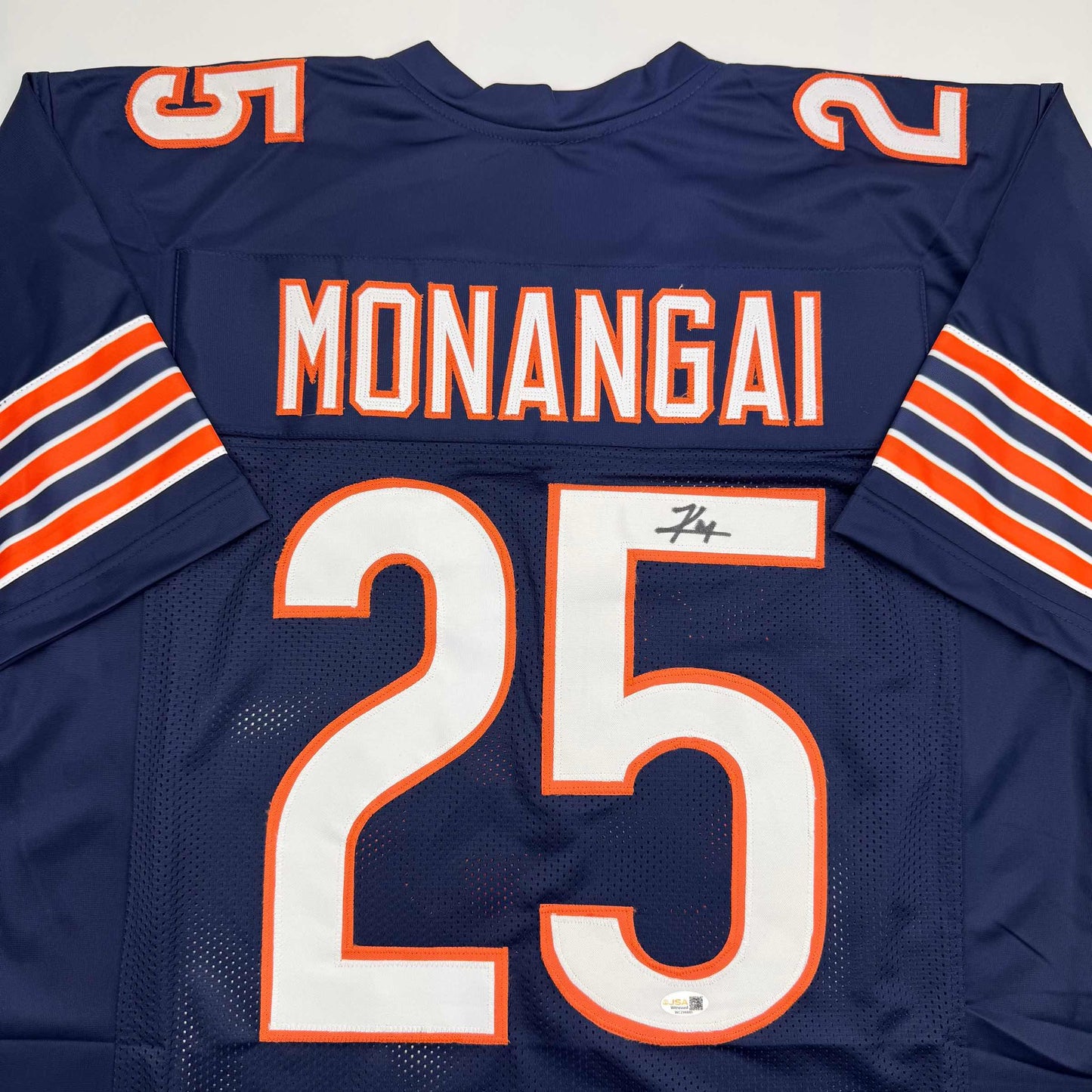 Autographed/Signed Kyle Monangai Chicago Blue Football Jersey JSA COA