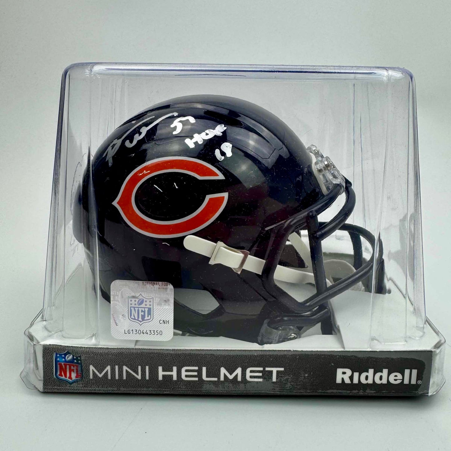 Autographed/Signed Brian Urlacher HOF 18 Chicago Bears Mini Football Helmet JSA COA