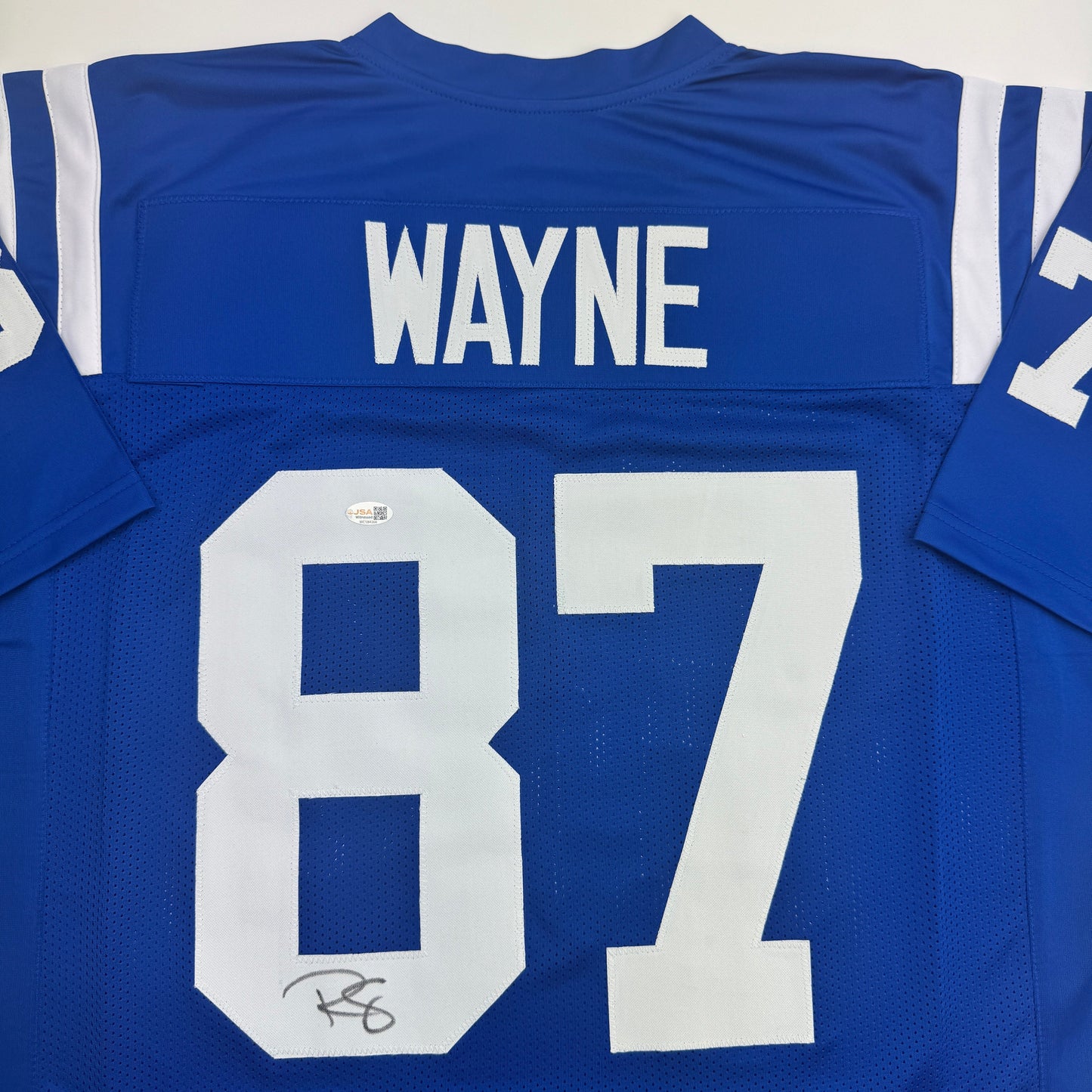 Autographed/Signed Reggie Wayne Indianapolis Blue Football Jersey JSA COA