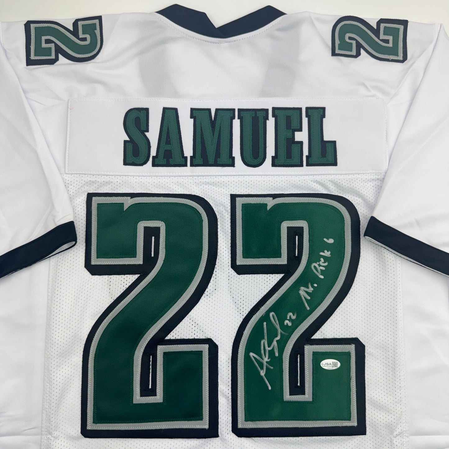 Autographed/Signed Asante Samuel Sr. Philadelphia White Football Jersey JSA COA