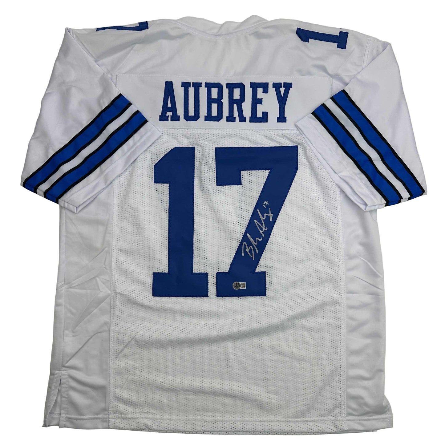 Autographed/Signed Brandon Aubrey Dallas White Football Jersey Beckett BAS COA