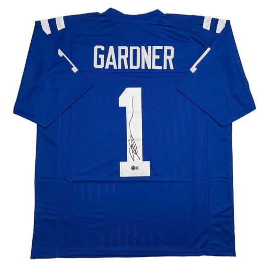 Autographed/Signed Ahmad Sauce Gardner Indianapolis Blue Football Jersey Beckett BAS COA