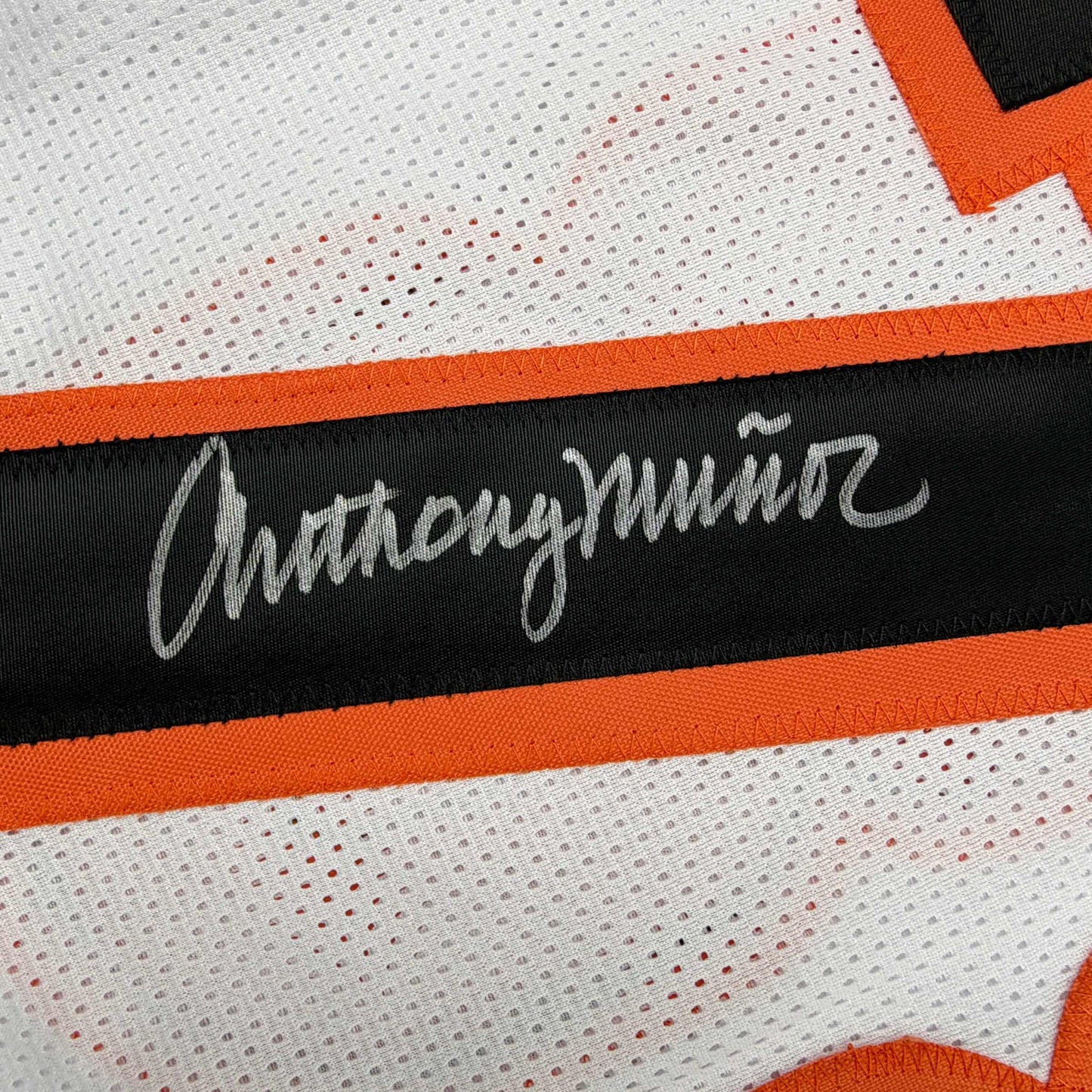 Autographed/Signed Anthony Munoz Cincinnati White Football Jersey Beckett BAS COA