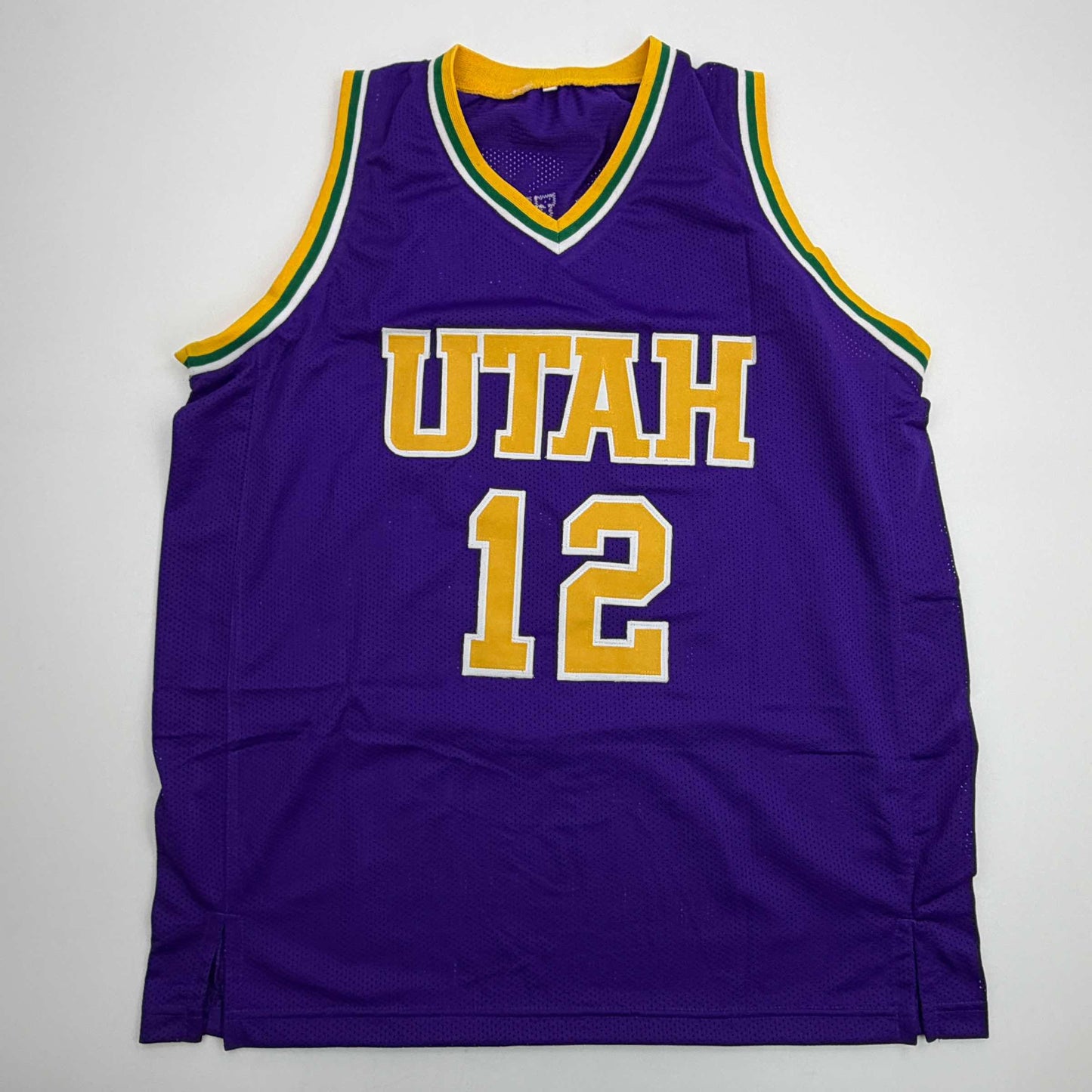 Autographed/Signed John Stockton Utah Purple Basketball Jersey Beckett BAS COA