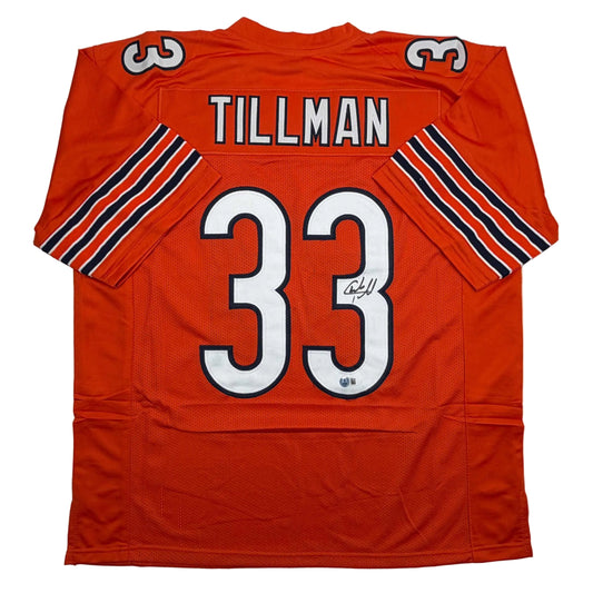Autographed/Signed Charles Tillman Peanut Chicago Orange Football Jersey Beckett BAS COA