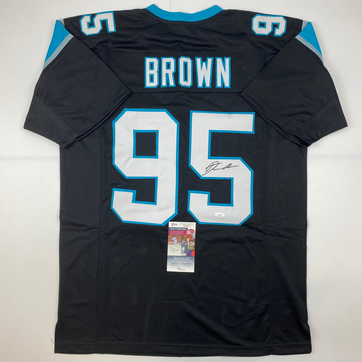 Autographed/Signed Derrick Brown Carolina Black Football Jersey JSA COA