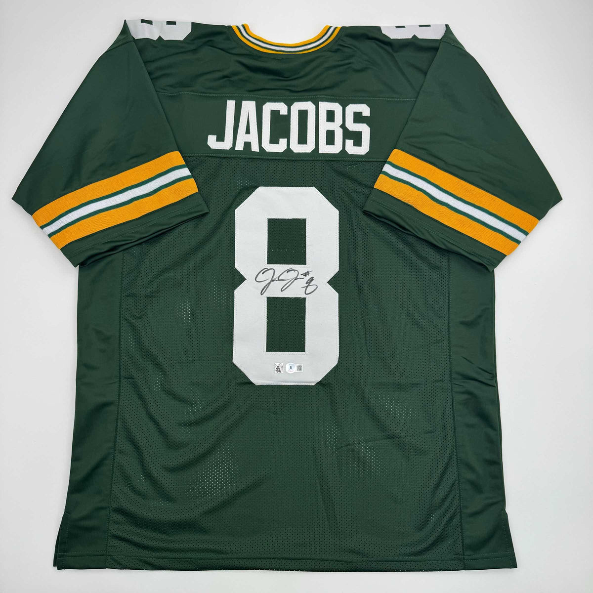 Autographed/Signed Josh Jacobs Green Bay Green Football Jersey Beckett BAS COA