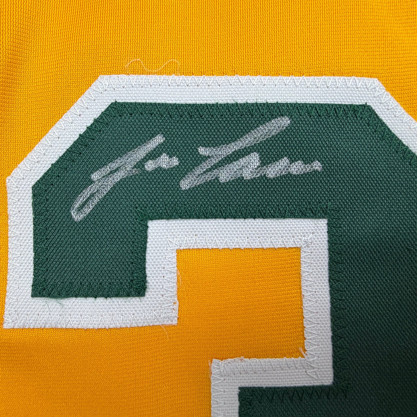 Autographed/Signed Jose Canseco Oakland Yellow Baseball Jersey Beckett BAS COA