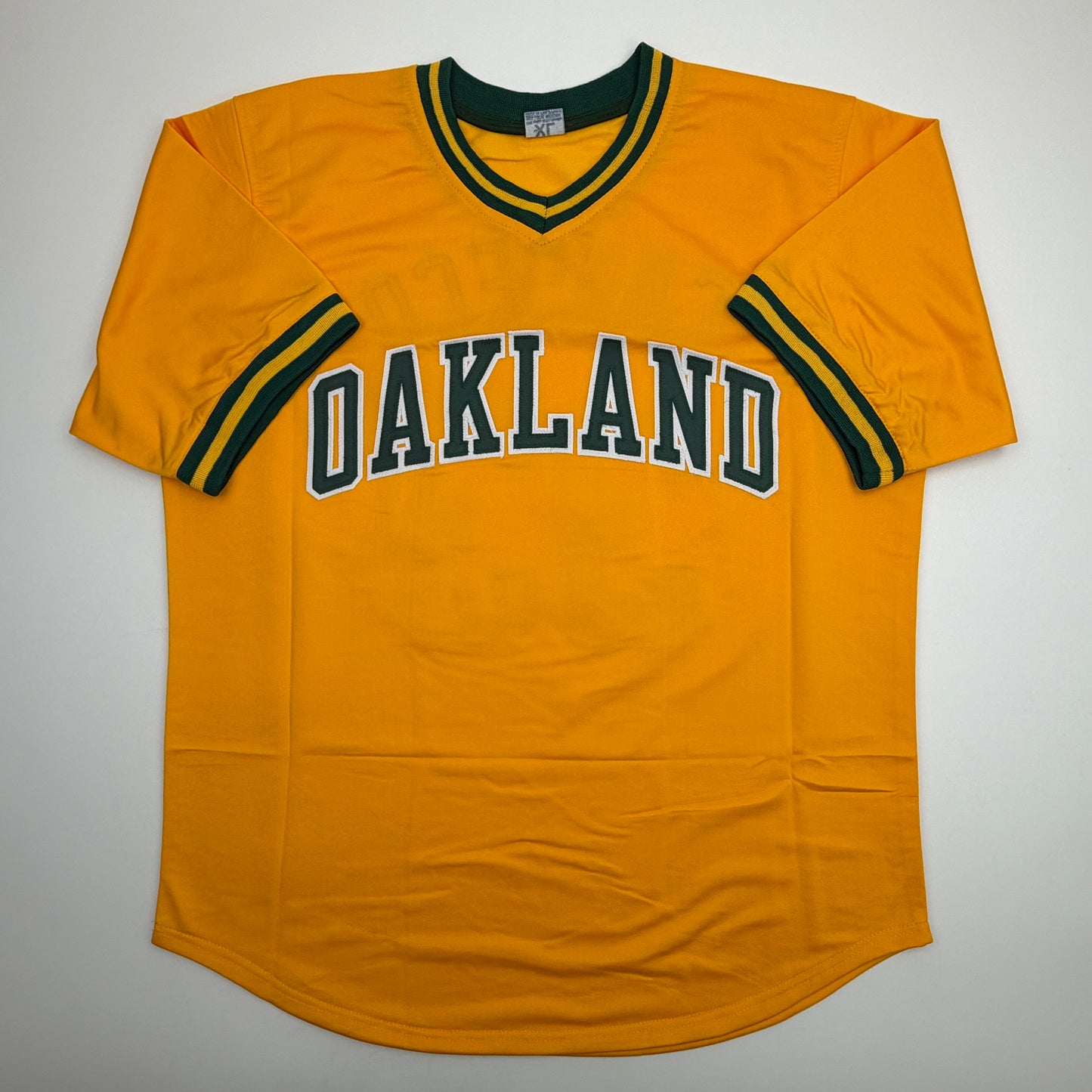 Autographed/Signed Jose Canseco Oakland Yellow Baseball Jersey Beckett BAS COA