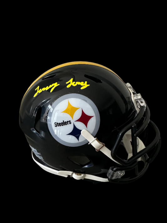 Jersey Jerry Signed "Here We Go" Steelers Speed Mini Helmet JSA Auth