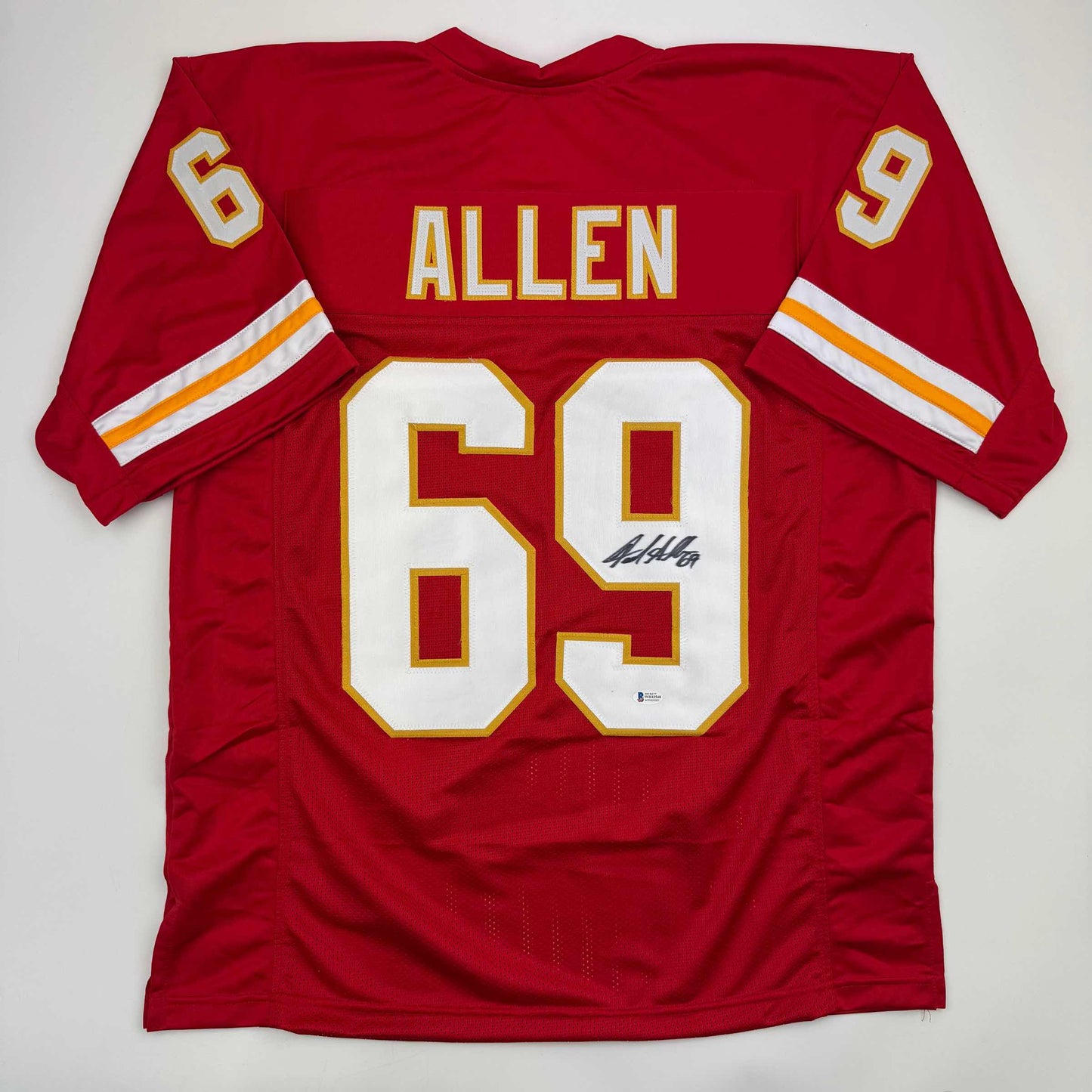 Autographed/Signed Jared Allen Kansas City Red Football Jersey Beckett BAS COA