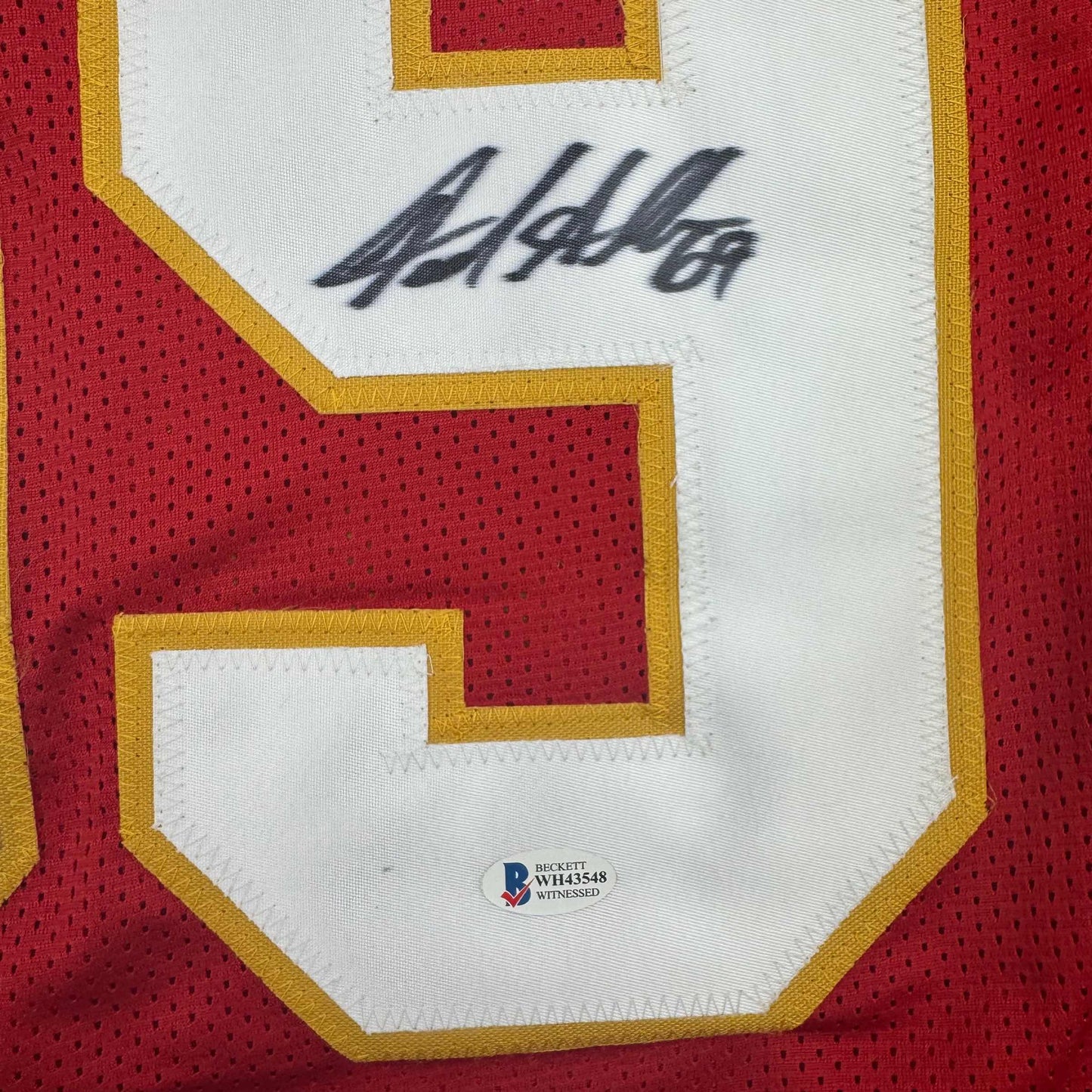 Autographed/Signed Jared Allen Kansas City Red Football Jersey Beckett BAS COA