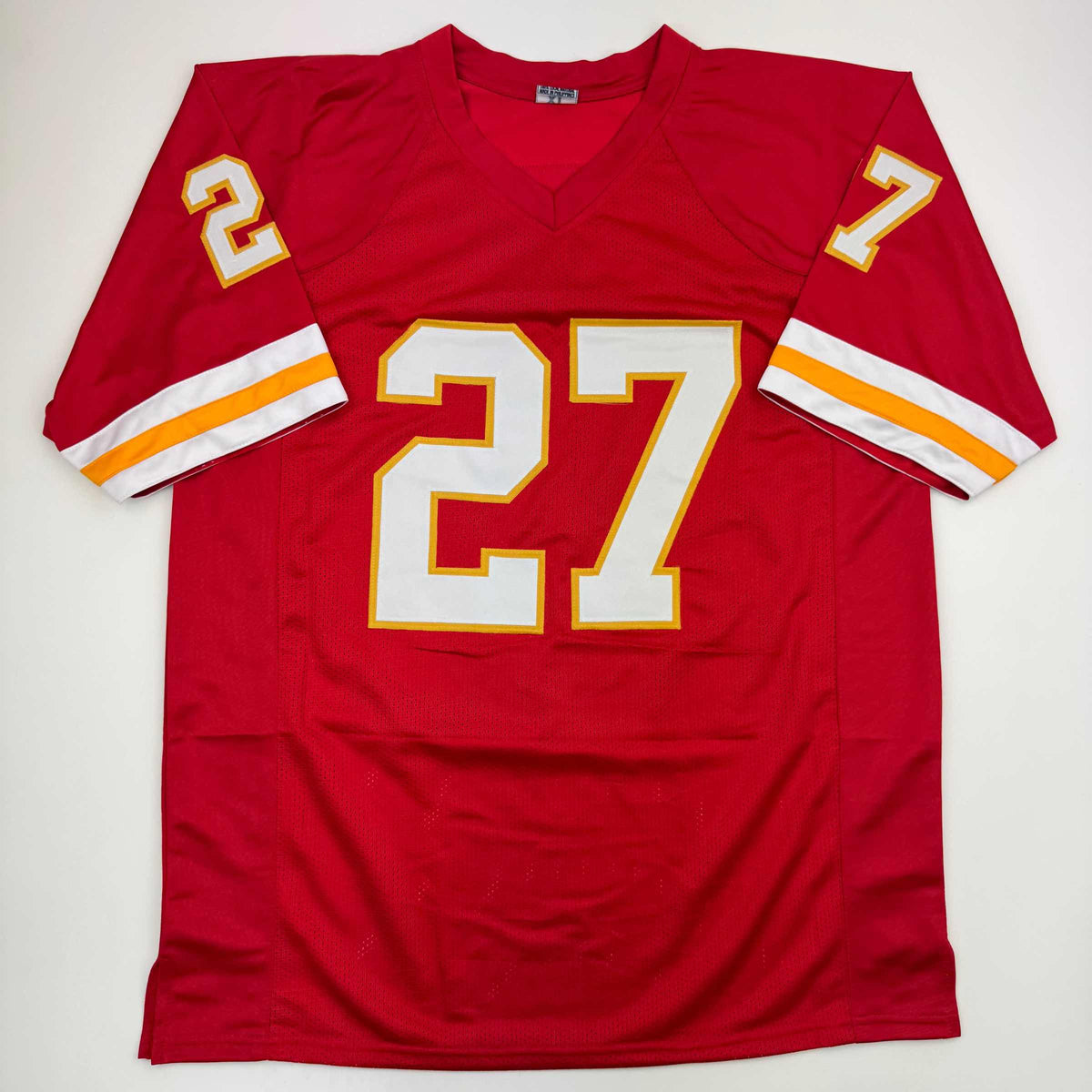 Autographed/Signed Larry Johnson Kansas City Red Football Jersey Beckett BAS COA