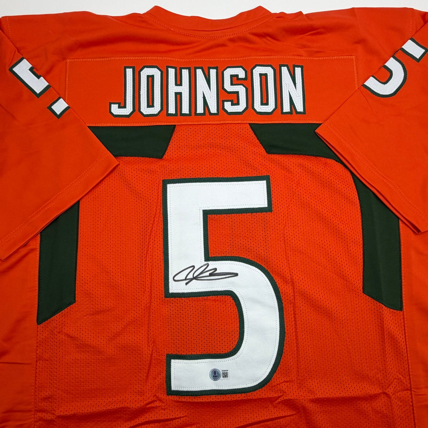 Autographed/Signed Andre Johnson Miami Orange College Football Jersey Beckett BAS COA