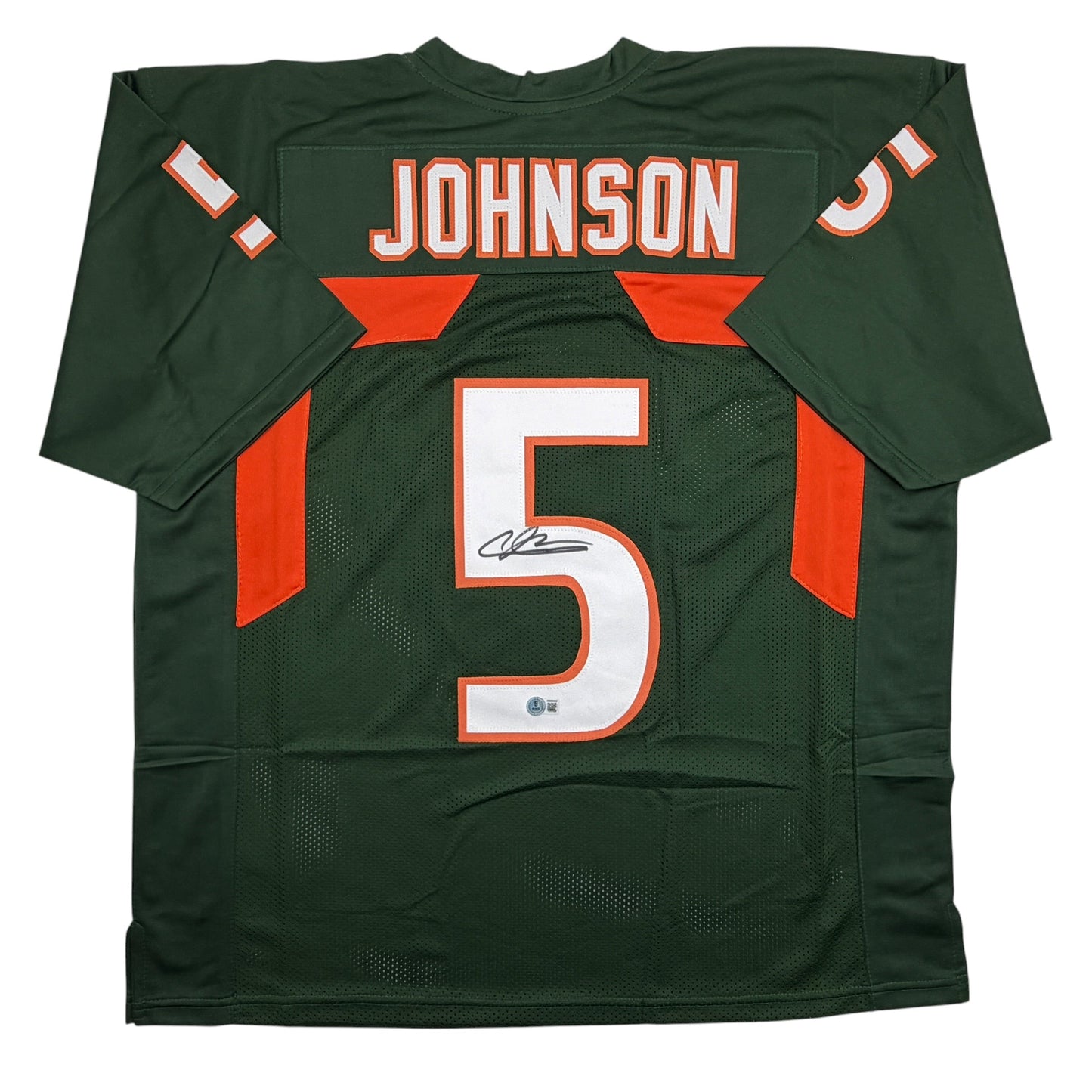 Autographed/Signed Andre Johnson Miami Green College Football Jersey Beckett BAS COA