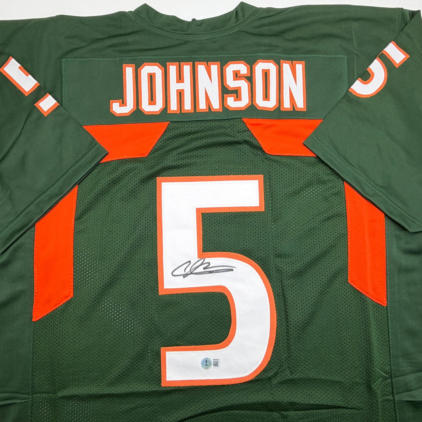 Autographed/Signed Andre Johnson Miami Green College Football Jersey Beckett BAS COA