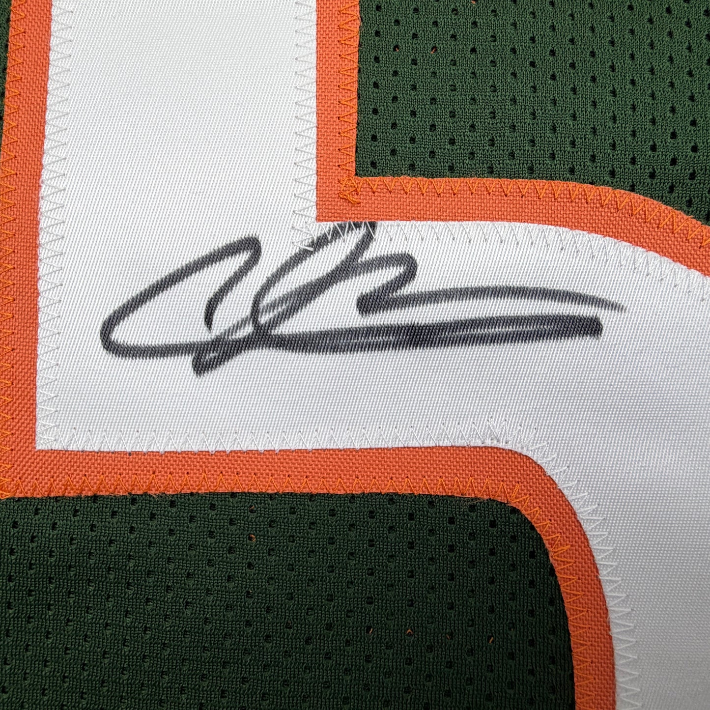 Autographed/Signed Andre Johnson Miami Green College Football Jersey Beckett BAS COA