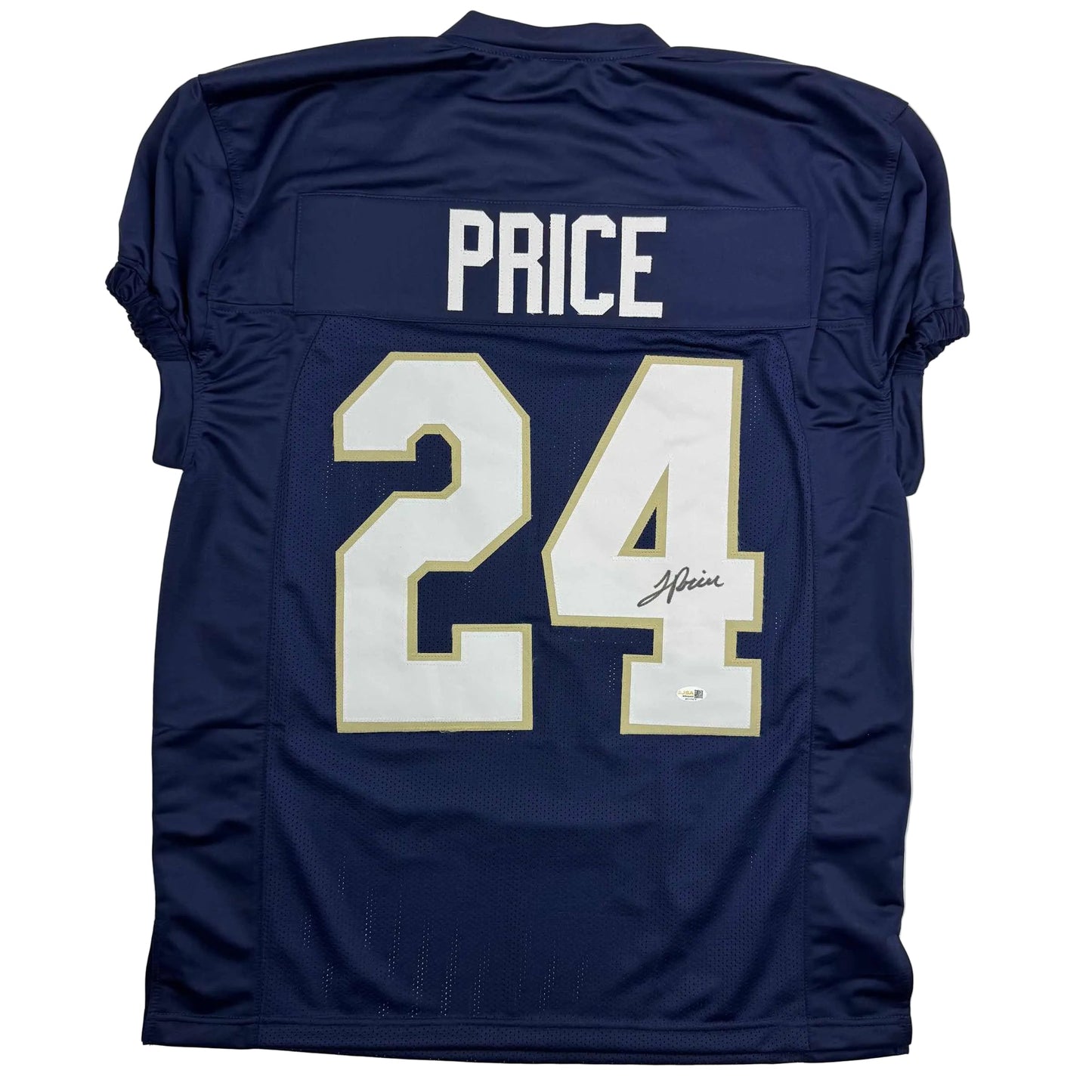Autographed/Signed JaDarian Price Notre Dame Blue College Football Jersey JSA COA