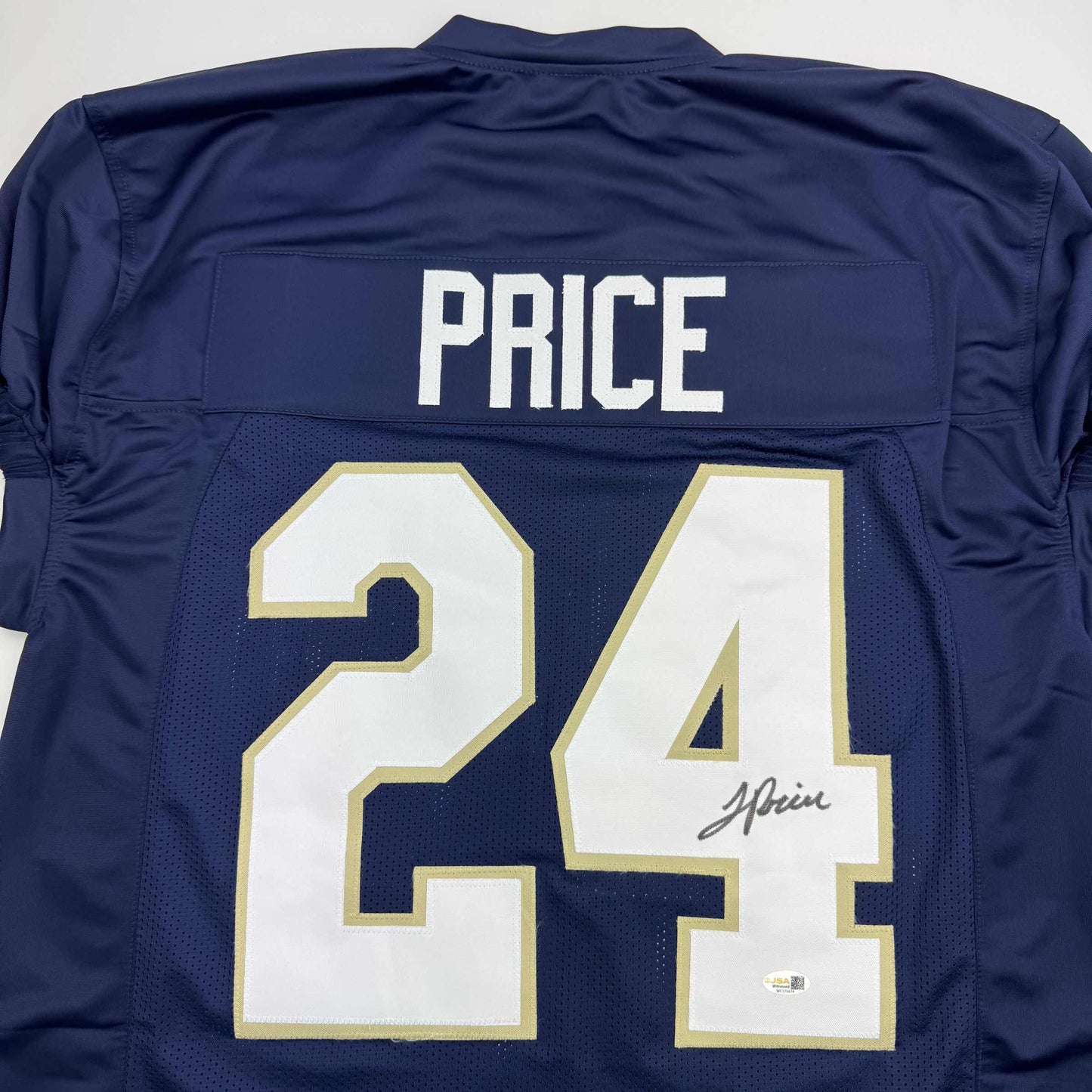 Autographed/Signed JaDarian Price Notre Dame Blue College Football Jersey JSA COA