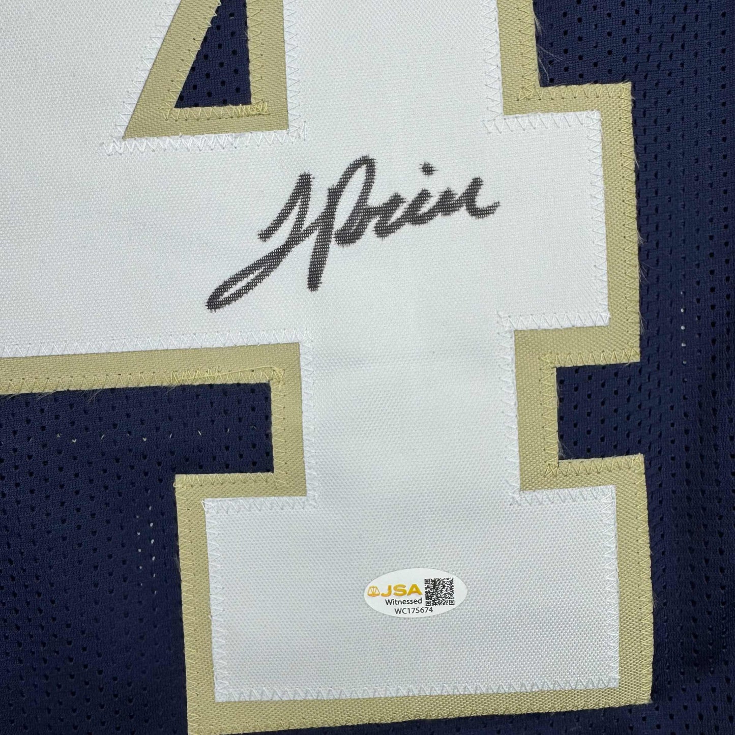 Autographed/Signed JaDarian Price Notre Dame Blue College Football Jersey JSA COA