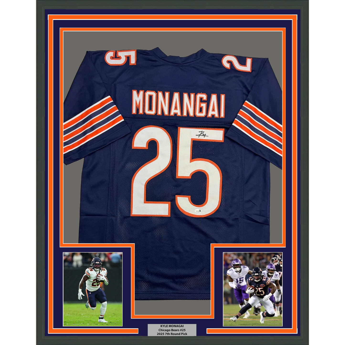 Framed Autographed/Signed Kyle Monangai 35x39 Chicago Blue Football Jersey JSA COA