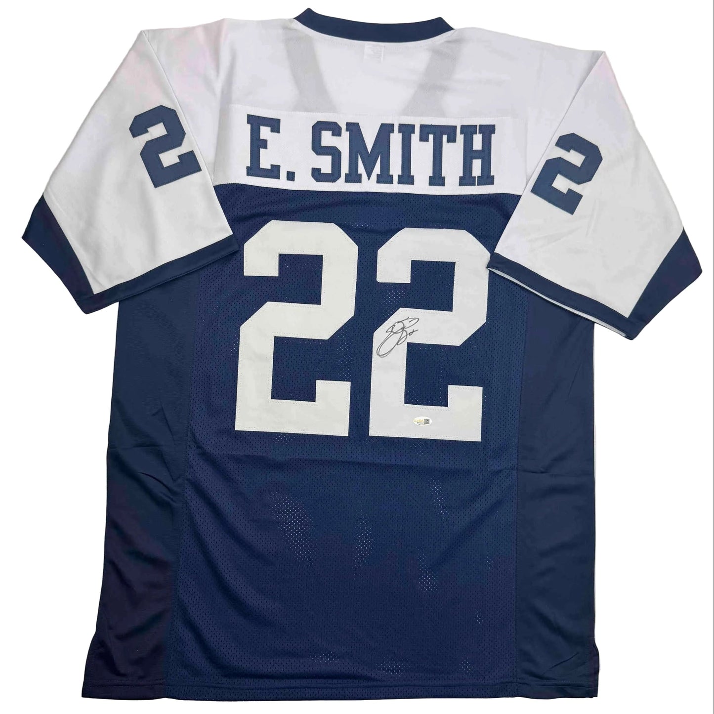 Autographed/Signed Emmitt Smith Dallas Thanksgiving Football Jersey Beckett BAS COA