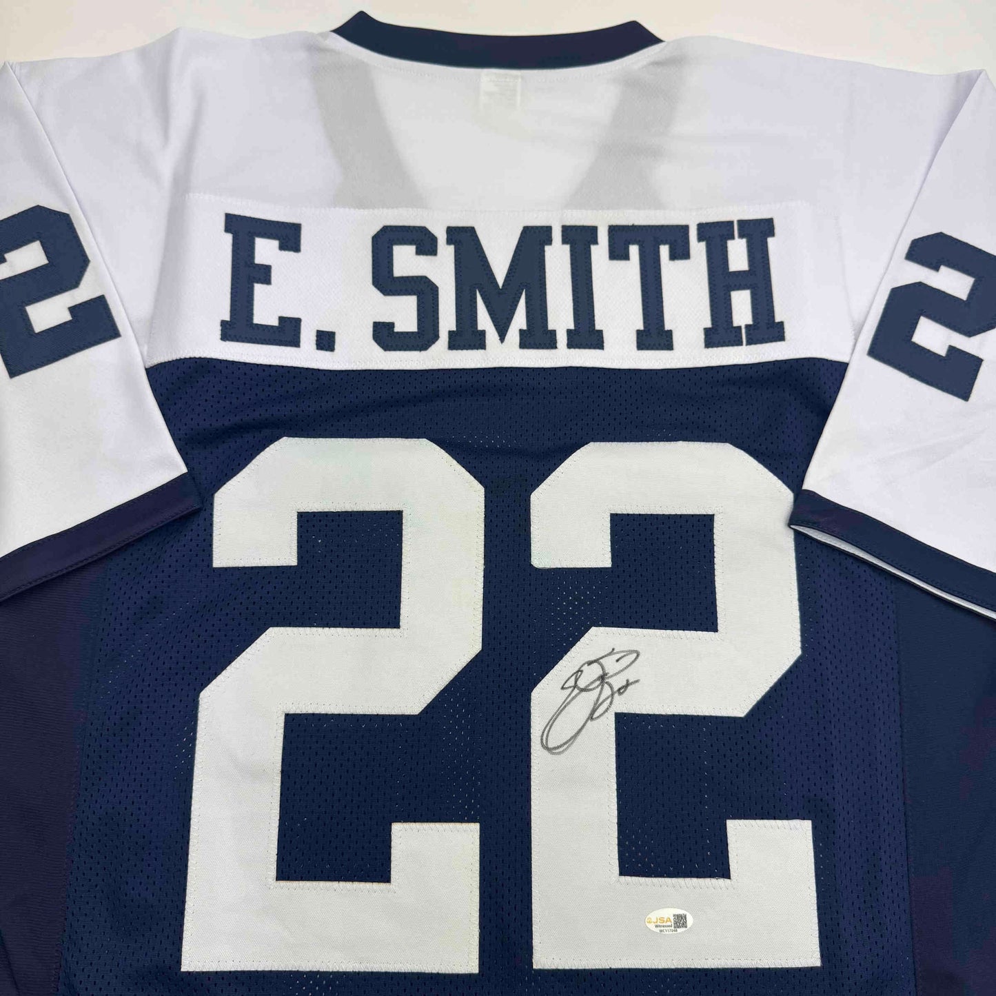 Autographed/Signed Emmitt Smith Dallas Thanksgiving Football Jersey Beckett BAS COA
