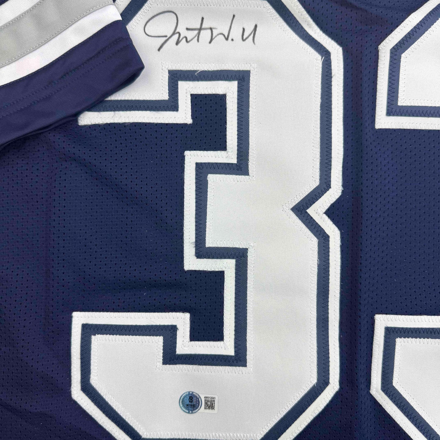 Autographed/Signed Javonte Williams Dallas Blue Football Jersey Beckett BAS COA