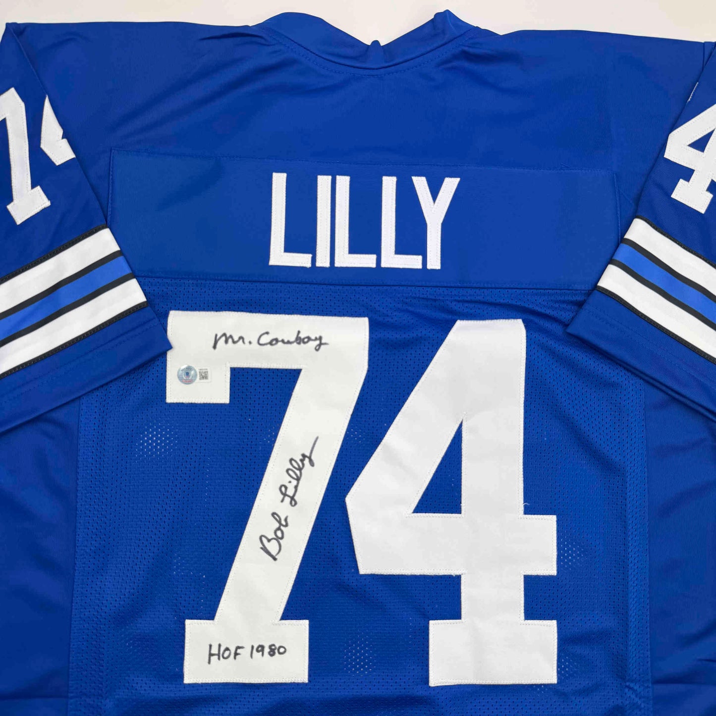 Autographed/Signed Bob Lilly HOF 80 Dallas Retro Blue Football Jersey JSA COA