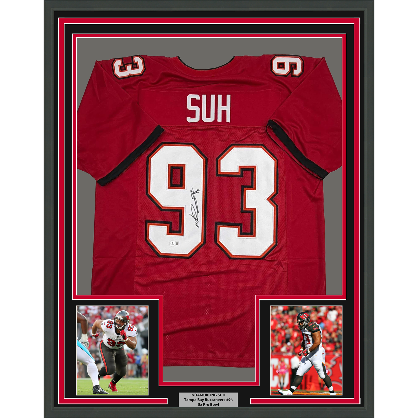 Framed Autographed/Signed Ndamukong Suh 35x39 Tampa Bay Red Football Jersey Beckett BAS COA