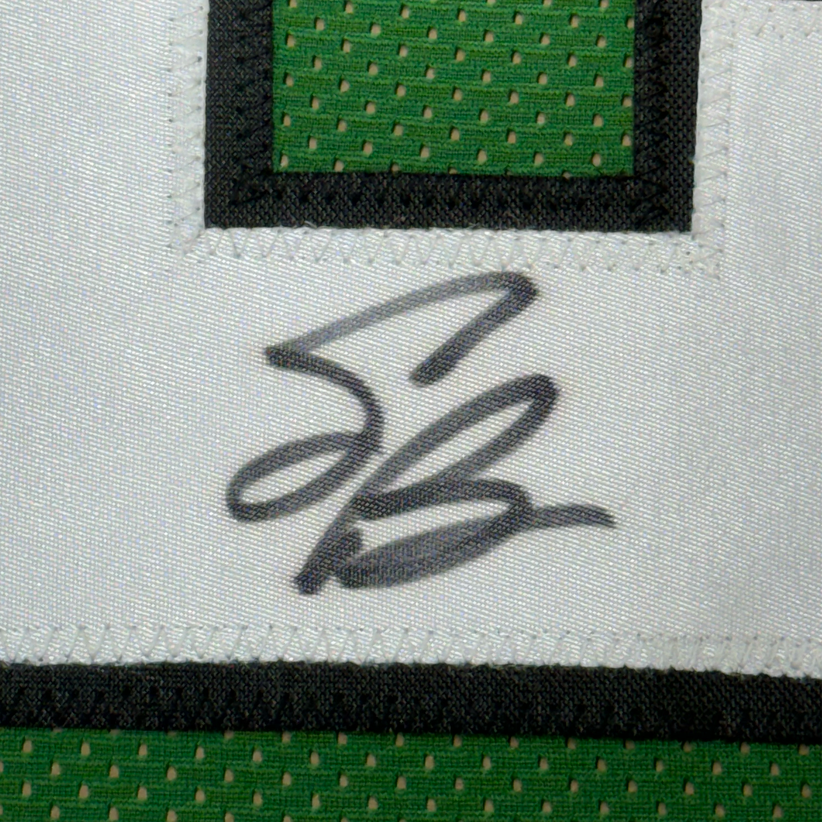 Framed Autographed/Signed Saquon Barkley 35x39 Philadelphia Kelly Green Football Jersey Beckett BAS COA