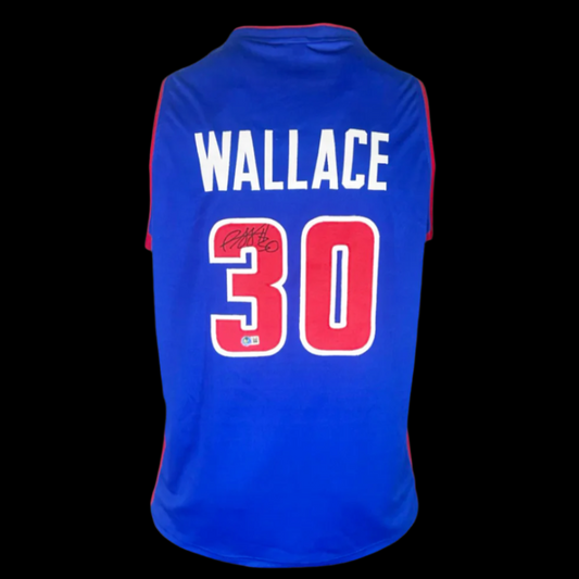 Rasheed Wallace Autographed Detroit Pistons Blue Custom Jersey BAS Auth