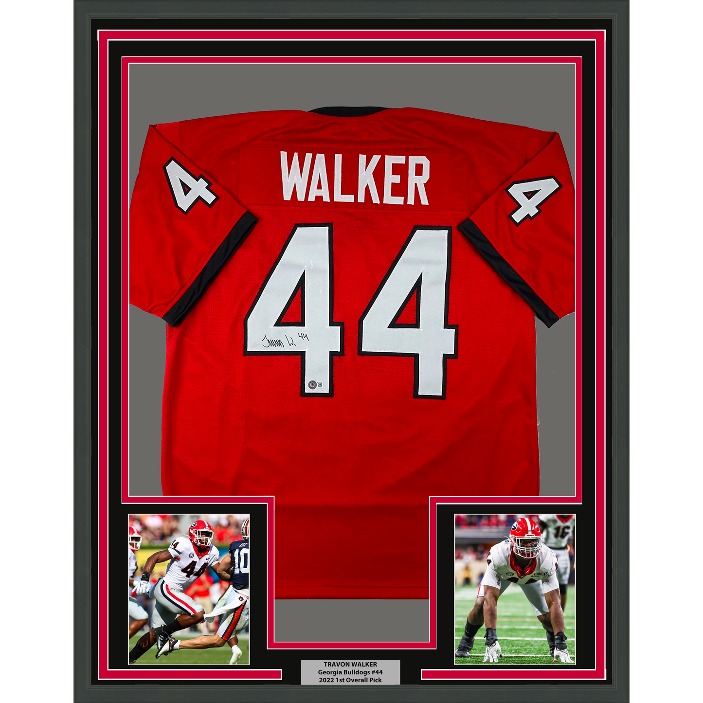 Framed Autographed/Signed Travon Walker 35x39 Georgia Red College Football Jersey Beckett BAS COA